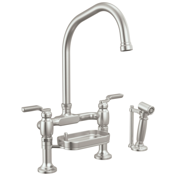 Brizo Faircroft Deck Mount Bridge Faucet with Angled Spout and Side Sprayer in Brilliance® Stainless with Industrial Lever handle, 62549LF-SSLHP--HLR048-SS