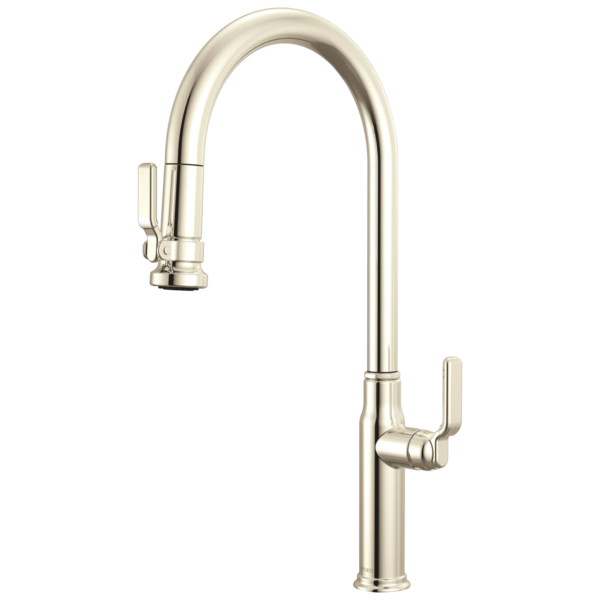 Brizo Faircroft Pull-Down Faucet with Arc Spout in Brilliance® Polished Nickel with Industrial Lever handle, 63048LF-PNLHP--HLK048-PN