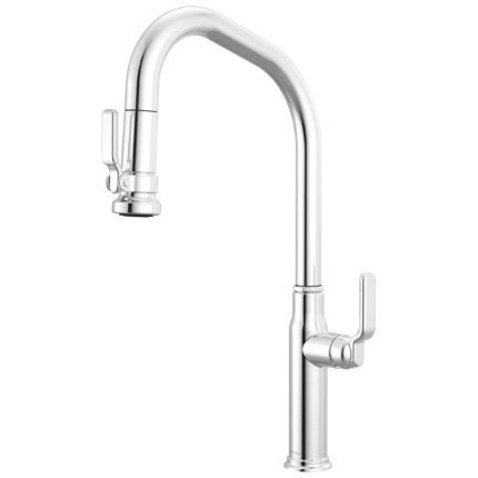 Brizo Faircroft Pull-Down Faucet with Angled Spout in Polished Chrome with Industrial Lever handle, 63049LF-PCLHP--HLK048-PC