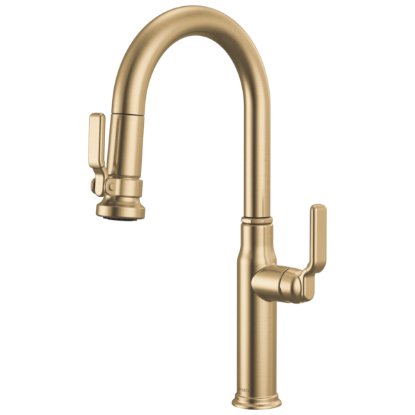 Brizo Faircroft Pull-Down Prep Faucet with Arc Spout in Brilliance® Luxe Gold® with Industrial Lever handle, 63948LF-GLLHP--HLK048-GL