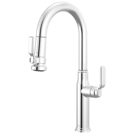 Brizo Faircroft Pull-Down Prep Faucet with Arc Spout in Polished Chrome with Industrial Lever handle, 63948LF-PCLHP--HLK048-PC