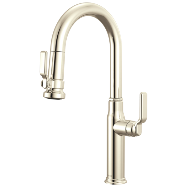 Brizo Faircroft Pull-Down Prep Faucet with Arc Spout in Brilliance® Polished Nickel with Industrial Lever handle, 63948LF-PNLHP--HLK048-PN