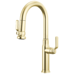 Brizo Faircroft Pull-Down Prep Faucet with Arc Spout in Unlacquered Brass with Industrial Lever handle, 63948LF-ULBLHP--HLK048-ULB