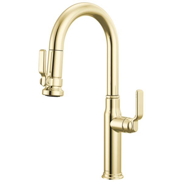 Brizo Faircroft Pull-Down Prep Faucet with Arc Spout in Unlacquered Brass with Industrial Lever handle, 63948LF-ULBLHP--HLK048-ULB