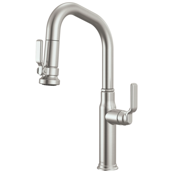 Brizo Faircroft Pull-Down Prep Faucet with Angled Spout in Brilliance® Stainless with Industrial Lever handle, 63949LF-SSLHP--HLK048-SS