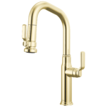 Brizo Faircroft Pull-Down Prep Faucet with Angled Spout in Unlacquered Brass with Industrial Lever handle, 63949LF-ULBLHP--HLK048-ULB