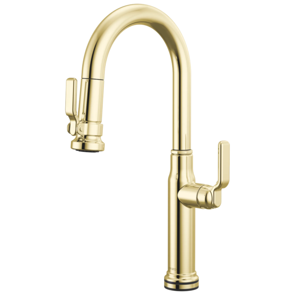 Brizo Faircroft SmartTouch® Pull-Down Prep Faucet with Arc Spout in Unlacquered Brass with Industrial Lever handle, 64948LF-ULBLHP--HLK048-ULB