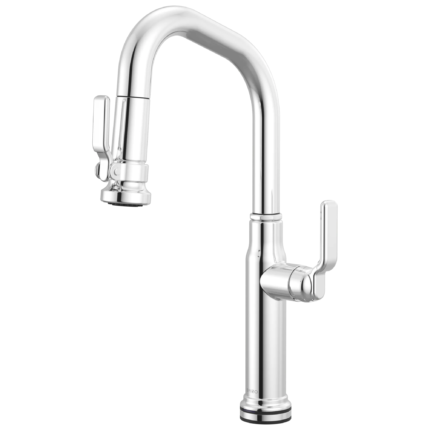 Brizo Faircroft SmartTouch® Pull-Down Prep Faucet with Angled Spout in Polished Chrome with Industrial Lever handle, 64949LF-PCLHP--HLK048-PC