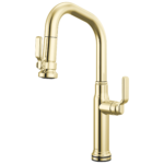 Brizo Faircroft SmartTouch® Pull-Down Prep Faucet with Angled Spout in Unlacquered Brass with Industrial Lever handle, 64949LF-ULBLHP--HLK048-ULB
