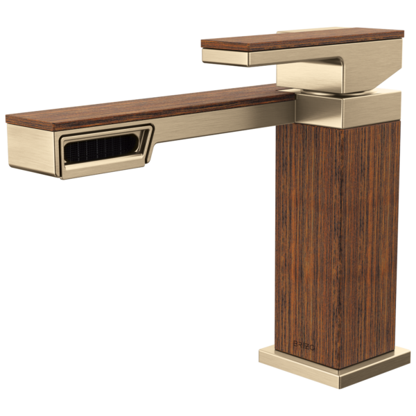 Brizo Frank Lloyd Wright single-handle bathroom faucet in Brilliance® Luxe Gold® / Wood