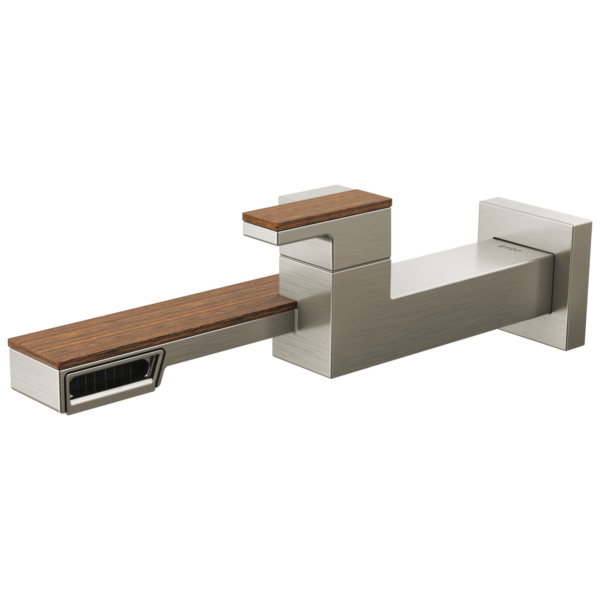 Frank Lloyd Wright wall mount bathroom faucet in Brilliance® Luxe Nickel® / Wood