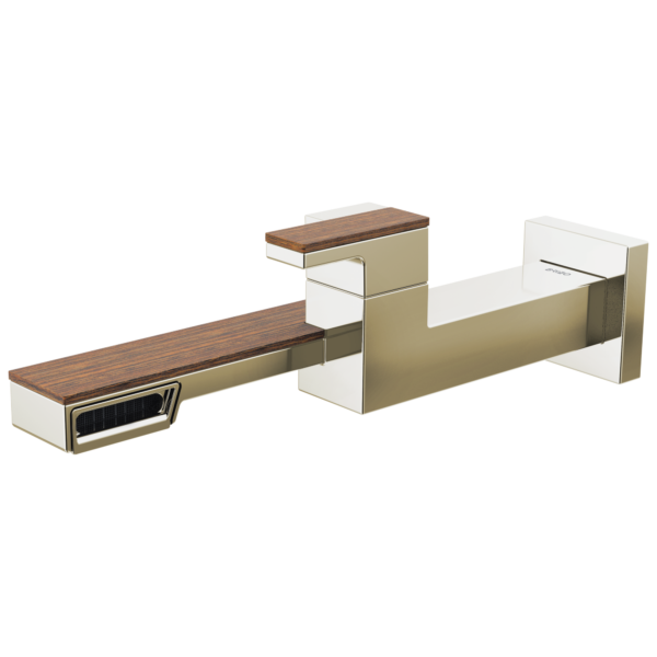 Frank Lloyd Wright wall mount bathroom faucet in Brilliance® Polished Nickel / Wood