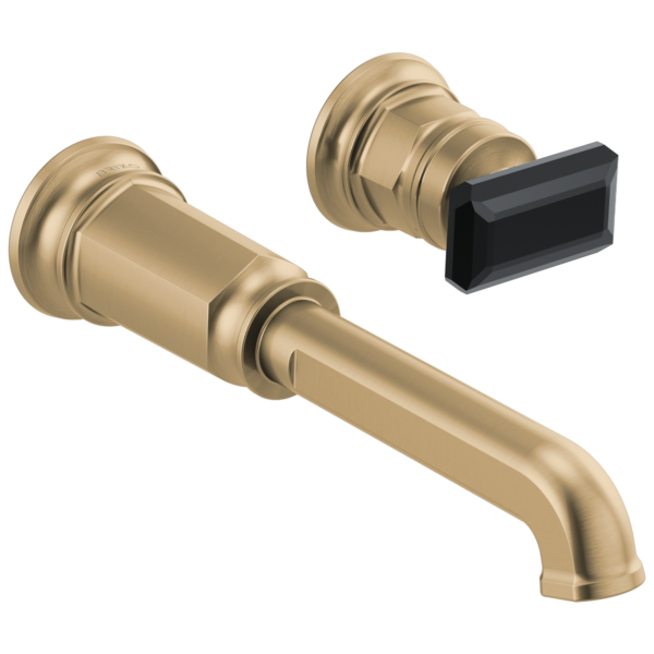 Brizo Invari wall faucet in Brilliance® Luxe Gold® with Black Crystal Knob