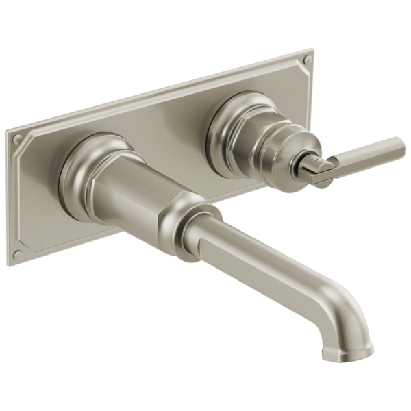 Brizo Invari wall faucet in Brilliance® Luxe Nickel® with Lever, optional wall plate shown
