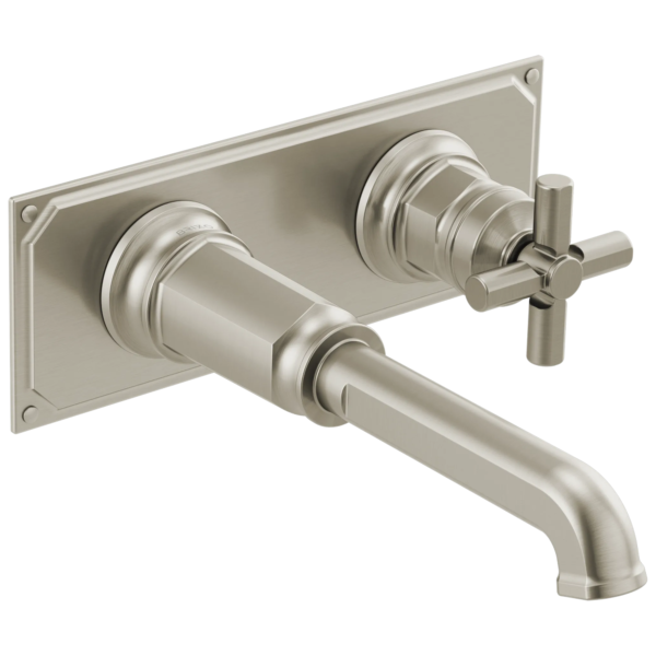 Brizo Invari wall faucet in Brilliance® Luxe Nickel® with Cross, optional wall plate shown