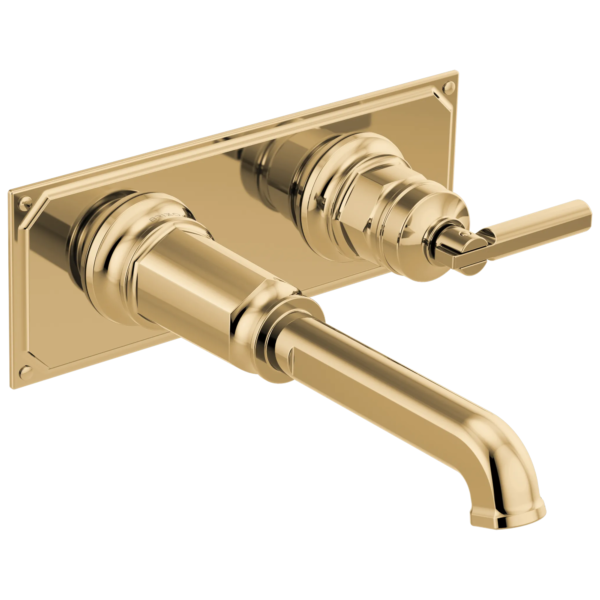 Brizo Invari wall faucet in Brilliance® Polished Gold with Lever, optional wall plate shown