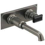 Brizo Invari wall faucet in Brilliance® Luxe Steel® with Black Crystal Knob, optional wall plate shown