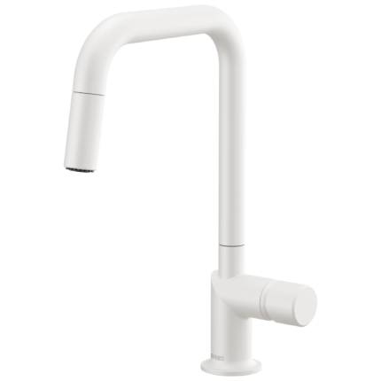 Brizo Jason Wu for Brizo Pull-Down Kitchen Faucet with Square Spout in Matte White with Metal Knob handle, 63065LF-MWLHP--HKK175-MW