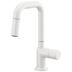 Brizo Jason Wu for Brizo Pull-Down Prep Kitchen Faucet with Square Spout in Matte White with Metal Knob handle, 63965LF-MWLHP--HKK175-MW