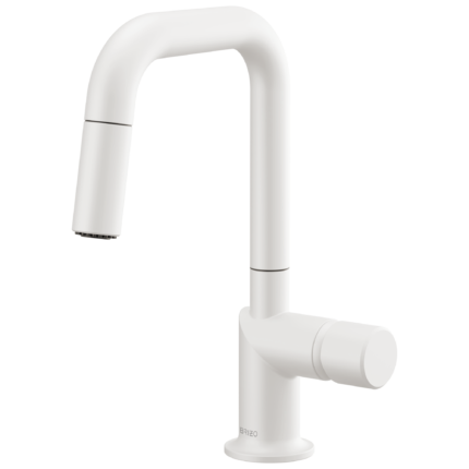 Brizo Jason Wu for Brizo Pull-Down Prep Kitchen Faucet with Square Spout in Matte White with Metal Knob handle, 63965LF-MWLHP--HKK175-MW