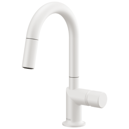 Brizo Jason Wu for Brizo Pull-Down Prep Kitchen Faucet with Arc Spout in Matte White with Metal Knob handle, 63975LF-MWLHP--HKK175-MW
