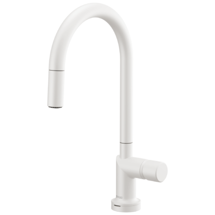 Brizo Jason Wu for Brizo SmartTouch® Pull-Down Kitchen Faucet with Arc Spout in Matte White with Metal Knob handle, 64075LF-MWLHP--HKK175-MW