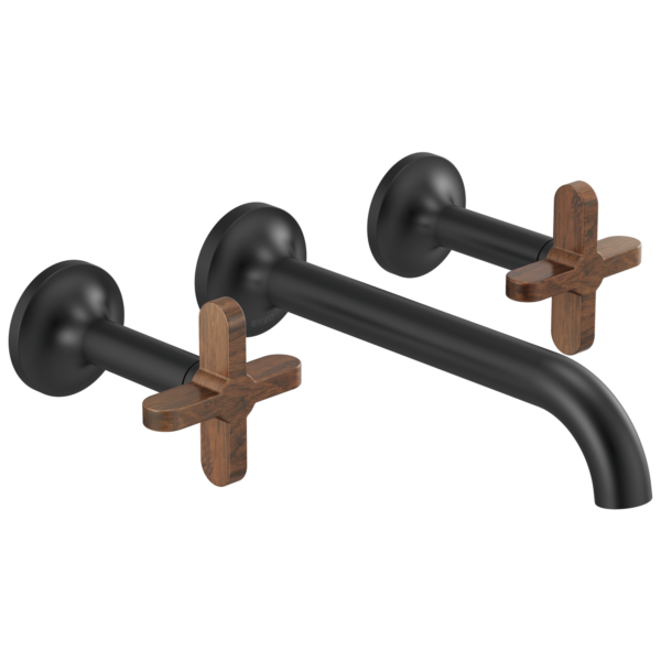 Brizo Jason Wu wall mount faucet in Matte Black with Wood Cross handles