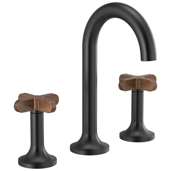 Brizo widespread faucet in Matte Black with High Wood Cross handles
