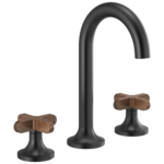 Brizo widespread faucet in Matte Black with Low Wood Cross handles