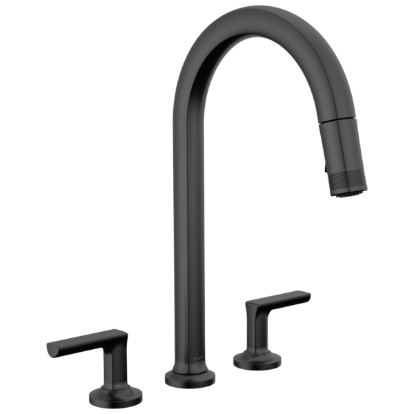 Brizo Kintsu Widespread Pull-Down Faucet with Arc Spout in Matte Black with Pull-Down Lever handle, 62506LF-BLLHP--HK006-BL