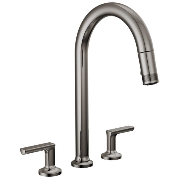 Brizo Kintsu Widespread Pull-Down Faucet with Arc Spout in Lumicoat® Black Onyx with Pull-Down Lever handle, 62506LF-BNXLHP-L--HK006-BNX-L