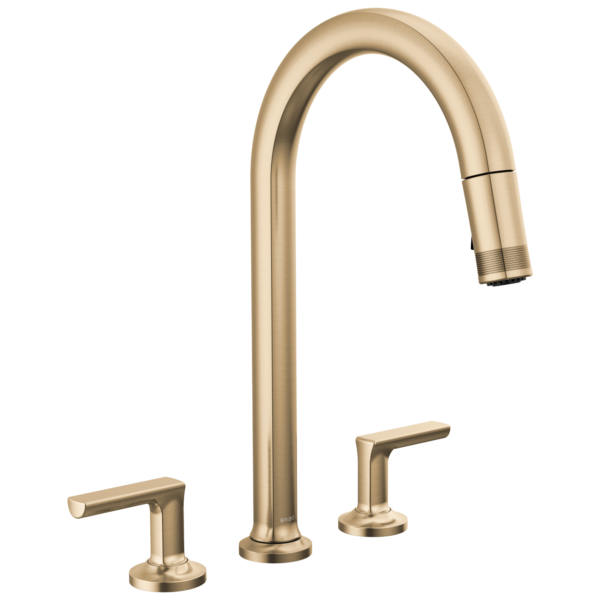 Brizo Kintsu Widespread Pull-Down Faucet with Arc Spout in Lumicoat® Luxe Gold® with Pull-Down Lever handle, 62506LF-GLLHP-L--HK006-GL-L