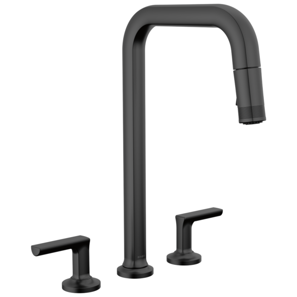 Brizo Kintsu Widespread Pull-Down Faucet with Square Spout in Matte Black with Pull-Down Lever handle, 62507LF-BLLHP--HK006-BL