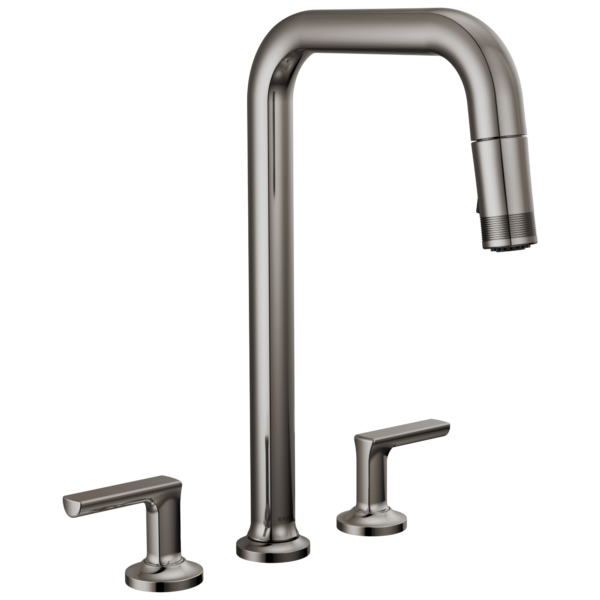 Brizo Kintsu Widespread Pull-Down Faucet with Square Spout in Lumicoat® Black Onyx with Pull-Down Lever handle, 62507LF-BNXLHP-L--HK006-BNX-L