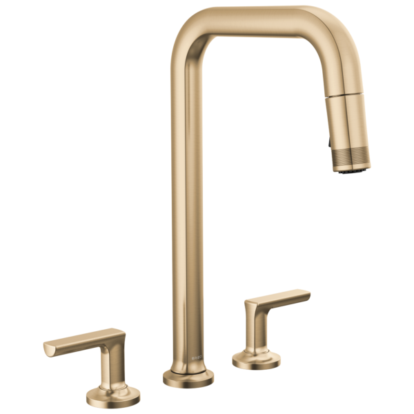 Brizo Kintsu Widespread Pull-Down Faucet with Square Spout in Lumicoat® Luxe Gold® with Pull-Down Lever handle, 62507LF-GLLHP-L--HK006-GL-L