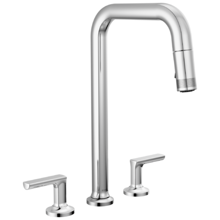 Brizo Kintsu Widespread Pull-Down Faucet with Square Spout in Lumicoat® Polished Chrome with Pull-Down Lever handle, 62507LF-PCLHP-L--HK006-PC-L