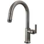 Brizo Kintsu pull-down kitchen faucet in Lumicoat® Black Onyx with Lever handle, 63006LF-BNXLHP-L and HLK006-BNX-L