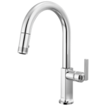 Brizo Kintsu pull-down kitchen faucet in Lumicoat® Polished Chrome with Lever handle, 63006LF-PCLHP-L and HLK006-PC-L