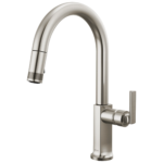 Brizo Kintsu pull-down kitchen faucet in Lumicoat® Stainless with Lever handle, 63006LF-SSLHP-L and HLK006-SS-L