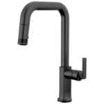 Brizo Kintsu Pull-Down Faucet with Square Spout in Matte Black with Lever handle, 63007LF-BLLHP--HLK006-BL