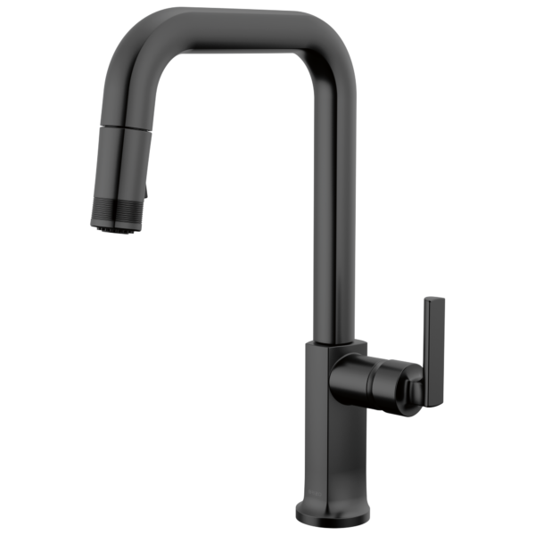 Brizo Kintsu Pull-Down Faucet with Square Spout in Matte Black with Lever handle, 63007LF-BLLHP--HLK006-BL