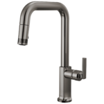 Brizo Kintsu Pull-Down Faucet with Square Spout in Lumicoat® Black Onyx with Lever handle, 63007LF-BNXLHP-L--HLK006-BNX-L