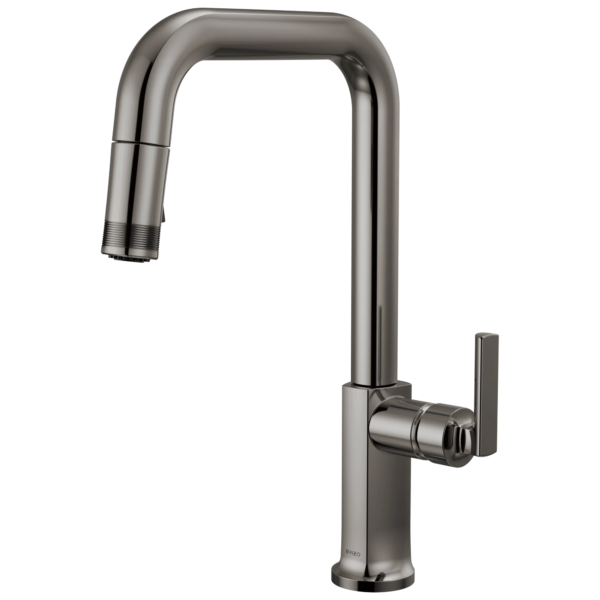 Brizo Kintsu Pull-Down Faucet with Square Spout in Lumicoat® Black Onyx with Lever handle, 63007LF-BNXLHP-L--HLK006-BNX-L