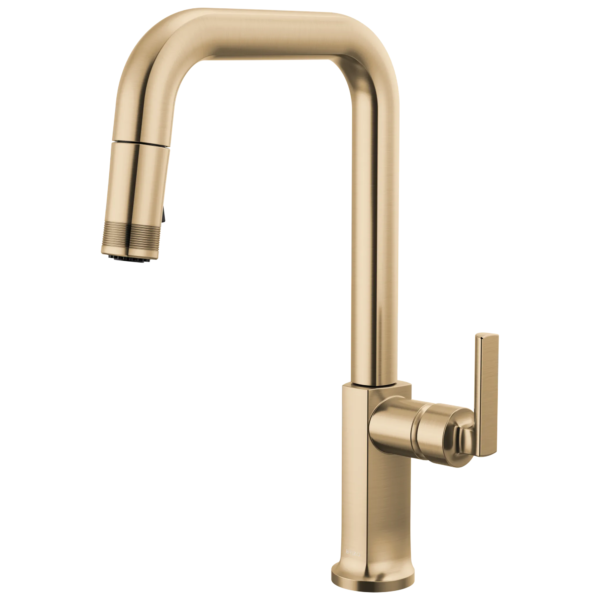 Brizo Kintsu Pull-Down Faucet with Square Spout in Lumicoat® Luxe Gold® with Lever handle, 63007LF-GLLHP-L--HLK006-GL-L