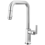 Brizo Kintsu Pull-Down Faucet with Square Spout in Lumicoat® Polished Chrome with Lever handle, 63007LF-PCLHP-L--HLK006-PC-L