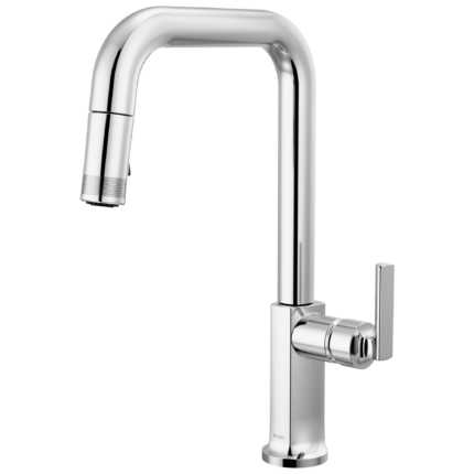 Brizo Kintsu Pull-Down Faucet with Square Spout in Lumicoat® Polished Chrome with Lever handle, 63007LF-PCLHP-L--HLK006-PC-L