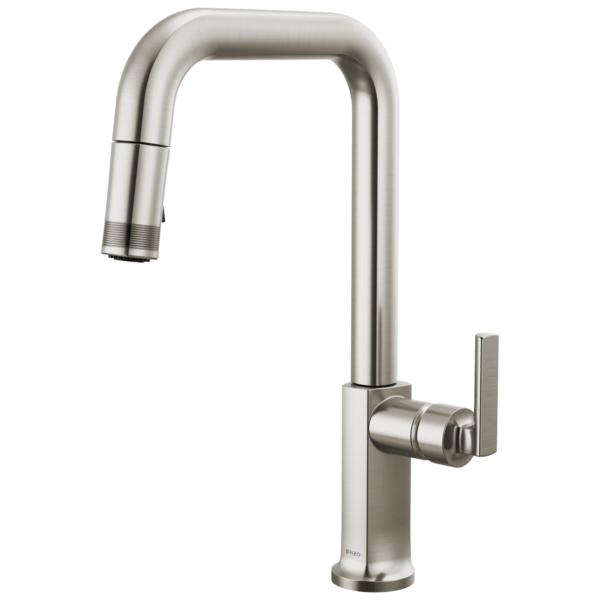 Brizo Kintsu Pull-Down Faucet with Square Spout in Lumicoat® Stainless with Lever handle, 63007LF-SSLHP-L--HLK006-SS-L