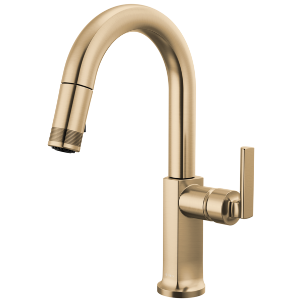 Brizo Kintsu Pull-Down Prep Faucet with Arc Spout in Lumicoat® Luxe Gold® with Lever handle, 63906LF-GLLHP-L--HLK006-GL-L
