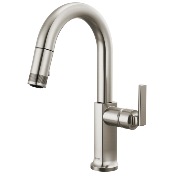 Brizo Kintsu Pull-Down Prep Faucet with Arc Spout in Lumicoat® Stainless with Lever handle, 63906LF-SSLHP-L--HLK006-SS-L
