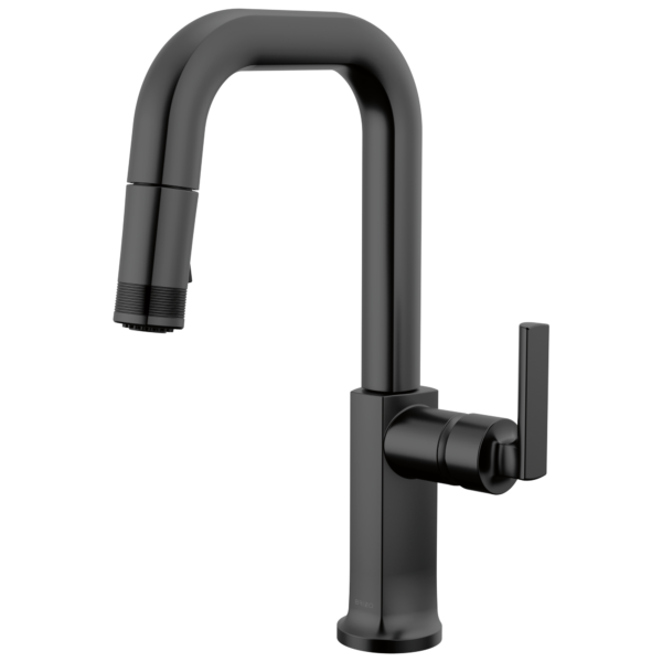 Brizo Kintsu Pull-Down Prep Faucet with Square Spout in Matte Black with Lever handle, 63907LF-BLLHP--HLK006-BL
